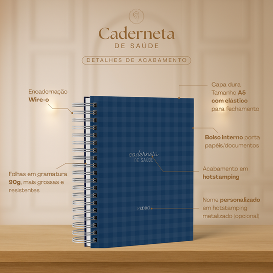 Caderneta de Saúde Menino - Xadrez Azul Marinho