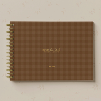 Livro do Bebê Menina - Xadrez Marrom Caramelo
