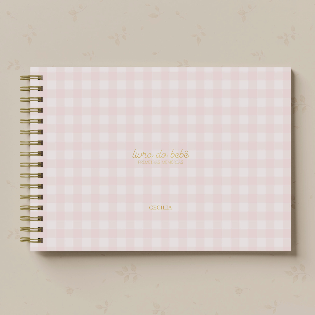 Livro do Bebê Menina - Xadrez Rosa Blush