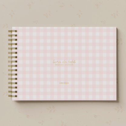 Livro do Bebê Menina - Xadrez Rosa Blush