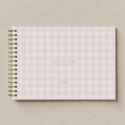 Livro do Bebê Menina - Xadrez Rosa Blush