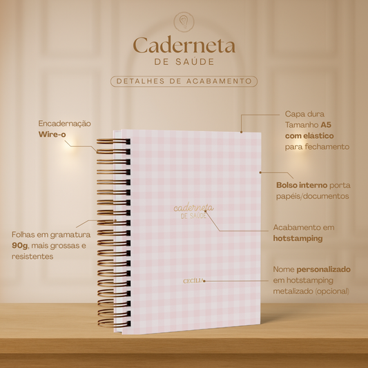 Caderneta de Saúde Menina - Xadrez Rosa Blush