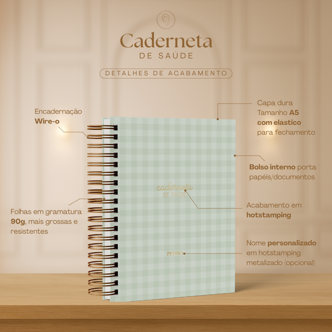 Caderneta de Saúde Menino - Xadrez Verde Mint
