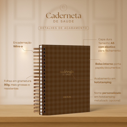 Caderneta de Saúde Menina - Xadrez Marrom Caramelo